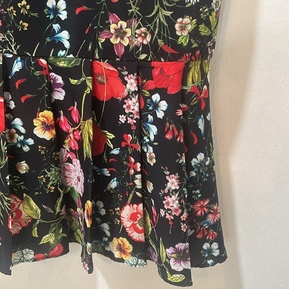 ADRIANNA PALLEL DRESS WOMEN SIZE 9 BLACK FLORAL PEPLUM HEM - Picture 6 of 14